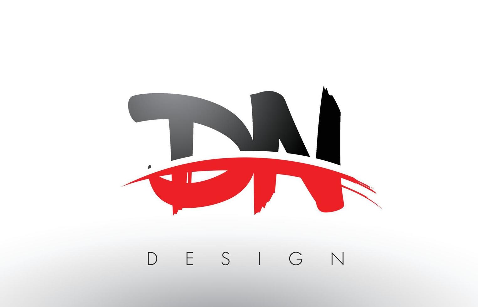 dn dn brush logo letters met rode en zwarte swoosh brush voorkant vector