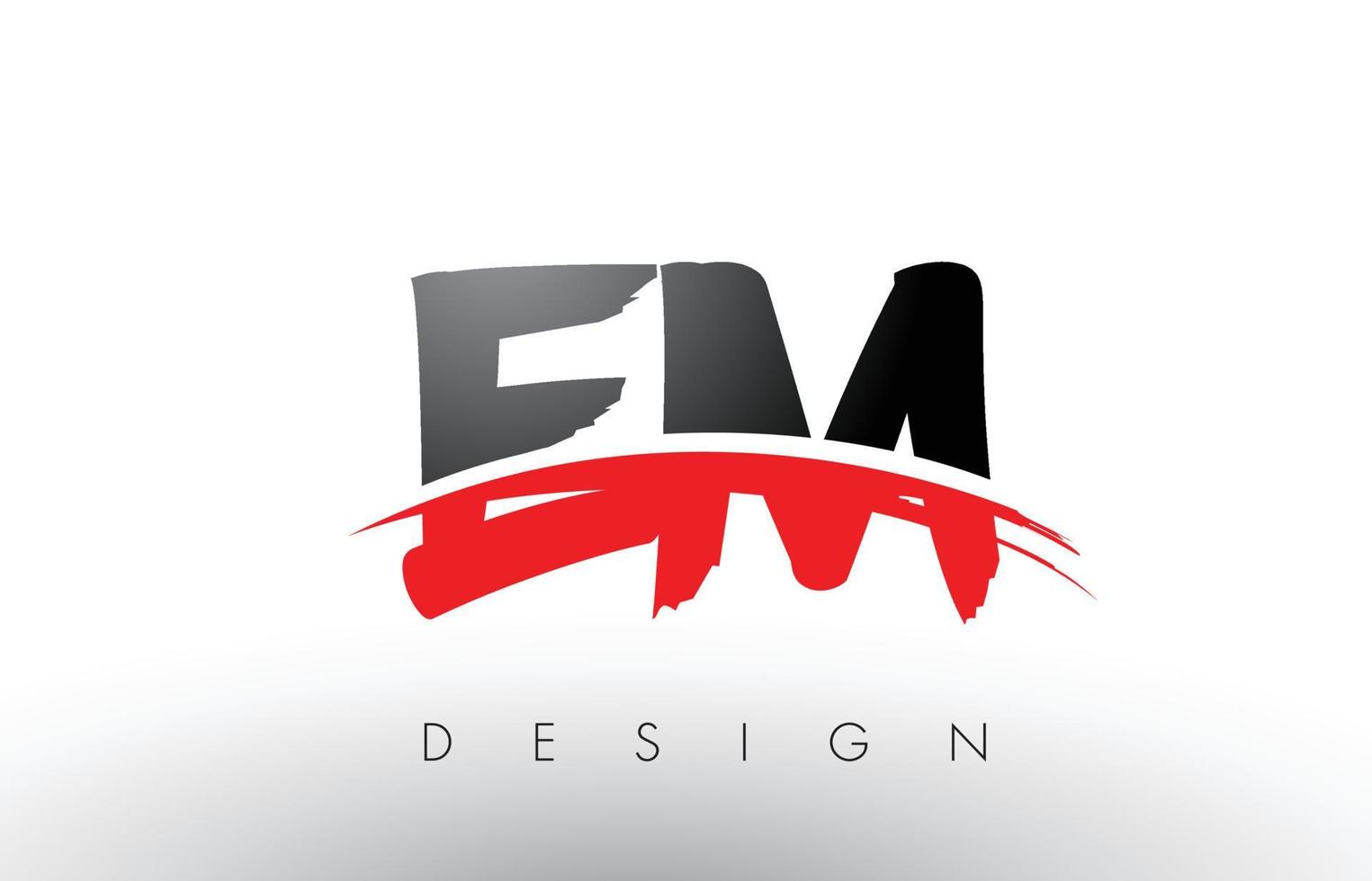 em em brush logo letters met rode en zwarte swoosh brush voorkant vector