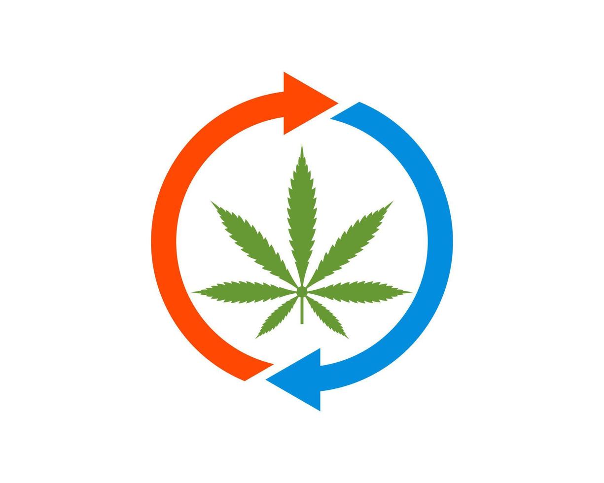 cirkelvormige pijl met cannabisblad erin vector
