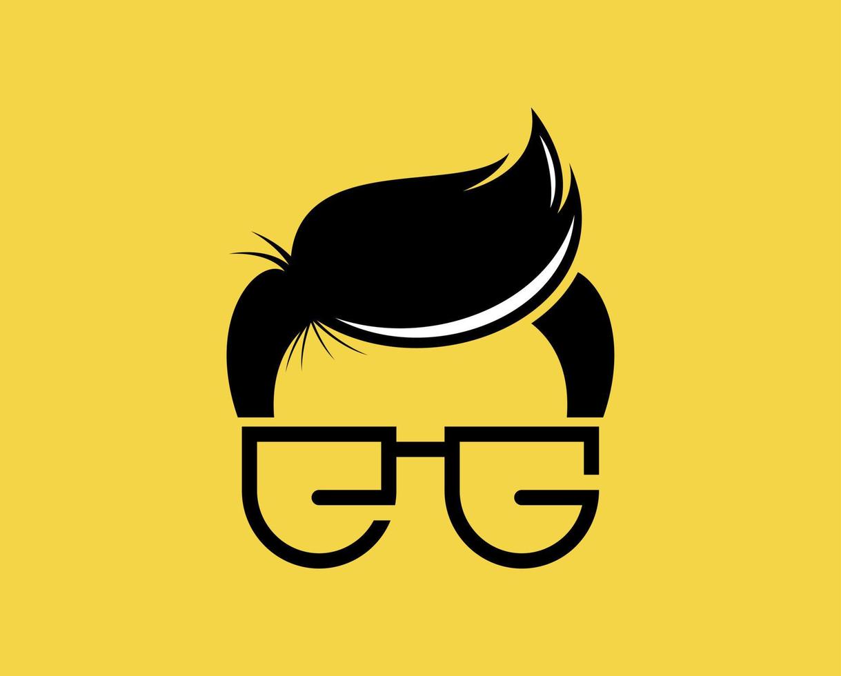 geek gezicht jongen met e en g letter oogglas vector