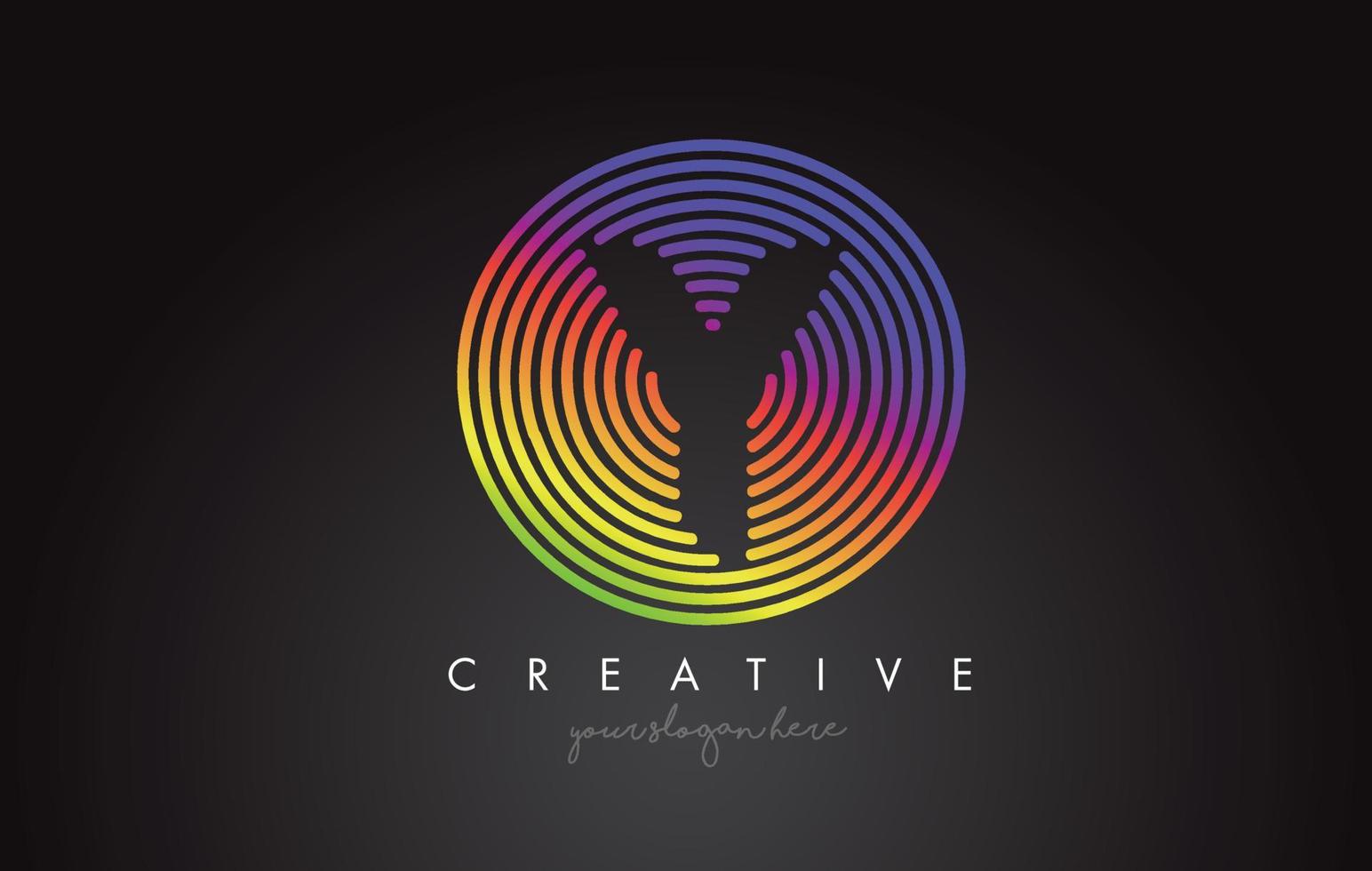 y letter logo-ontwerp met kleurrijke regenboog cirkelvormen. levendig letterlogo. vector