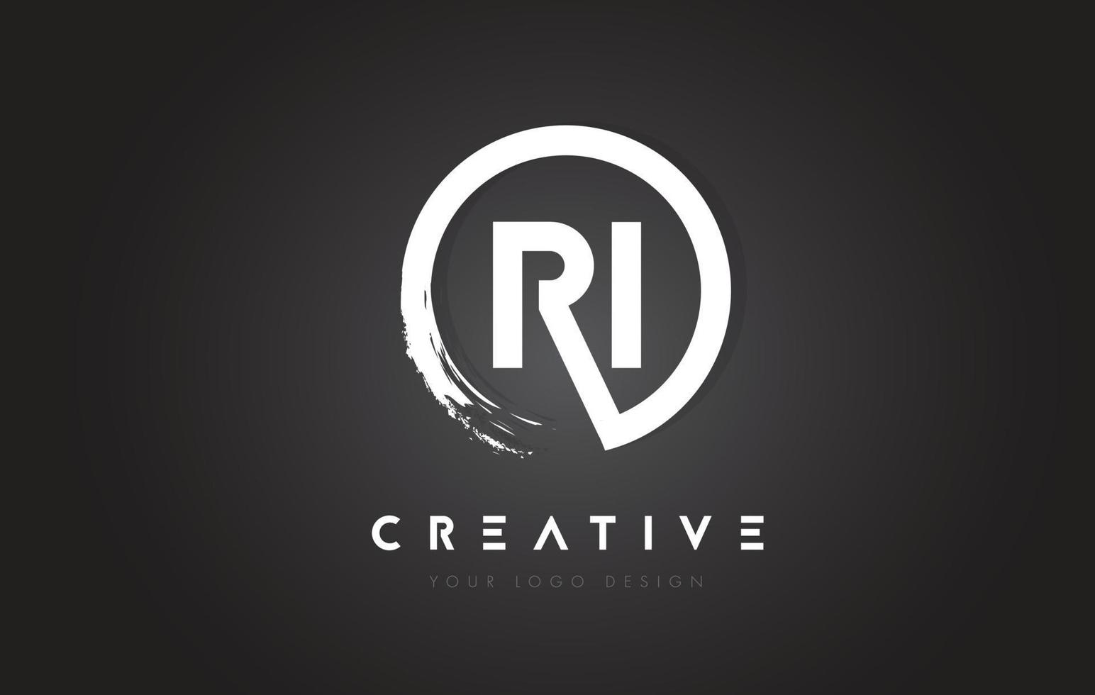 ri circulaire brief logo met cirkel borstel ontwerp en zwarte achtergrond. vector