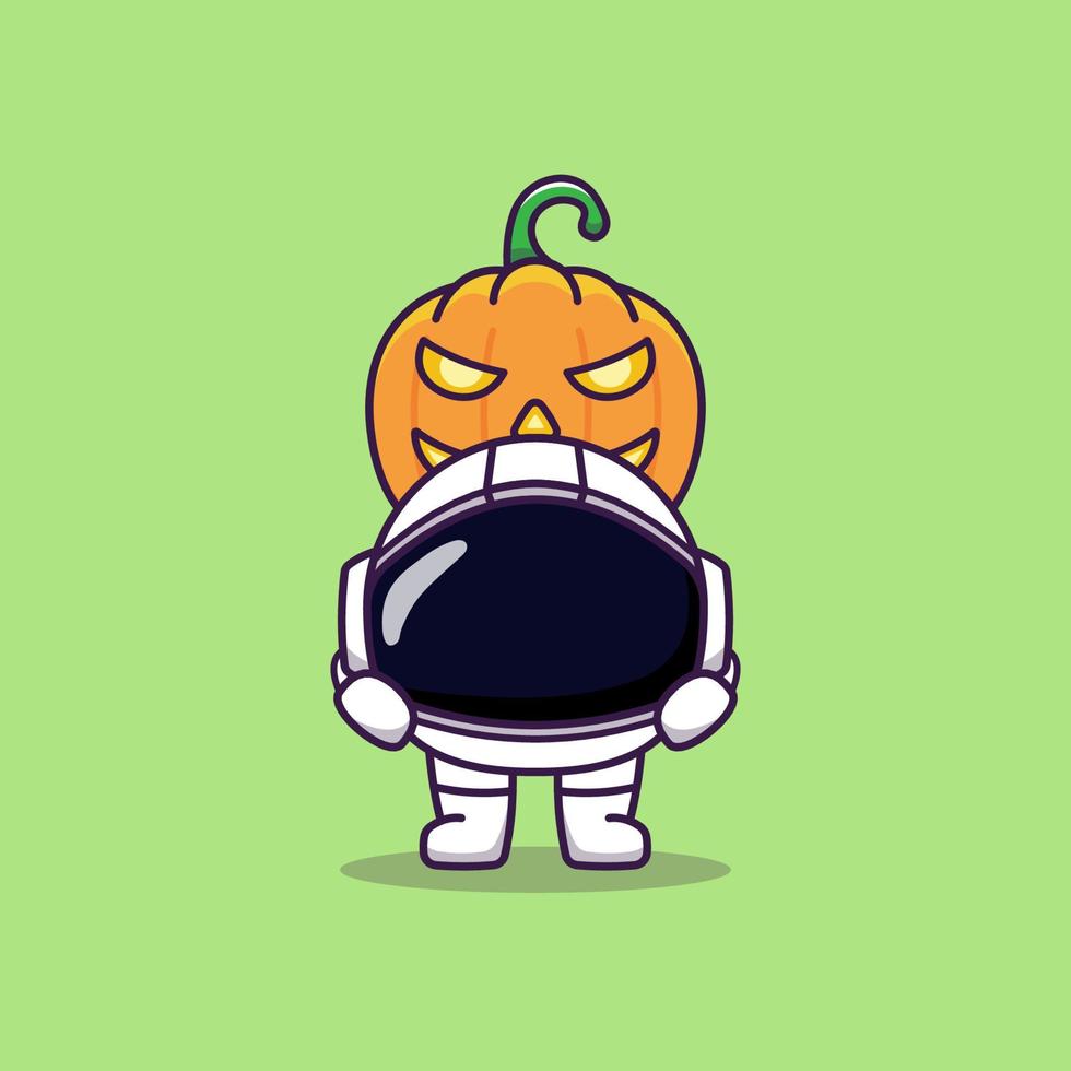 schattig pompoenmonster in astronautenpak vector