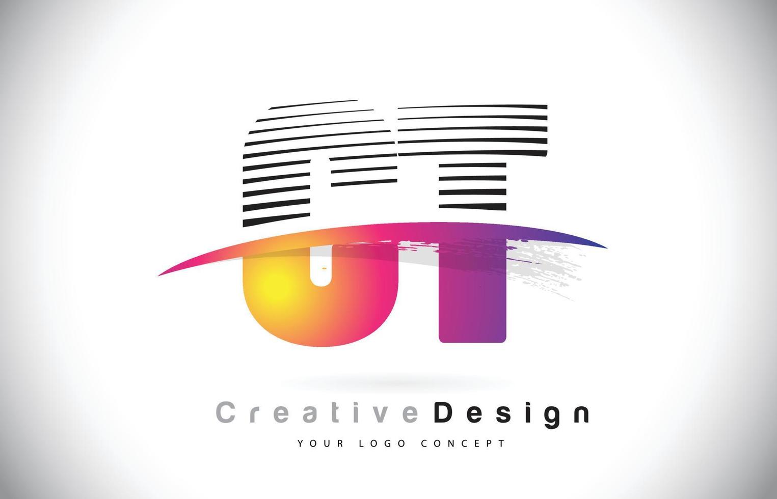 ct ct letter logo-ontwerp met creatieve lijnen en swosh in paarse penseelkleur. vector