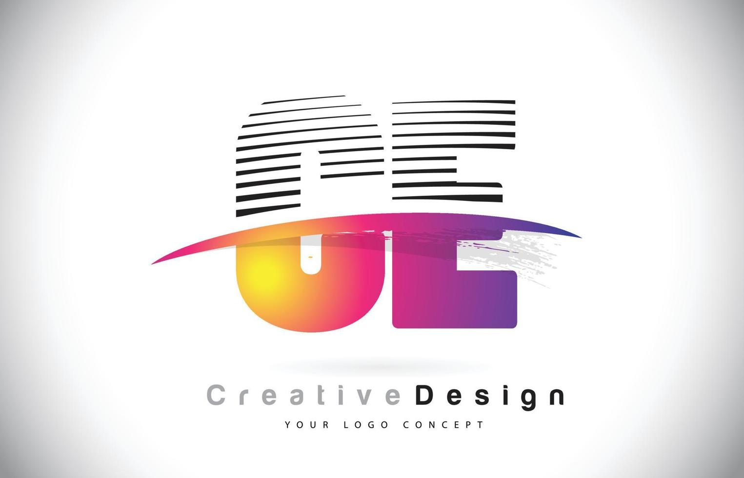 ce ce letter logo-ontwerp met creatieve lijnen en swosh in paarse penseelkleur. vector