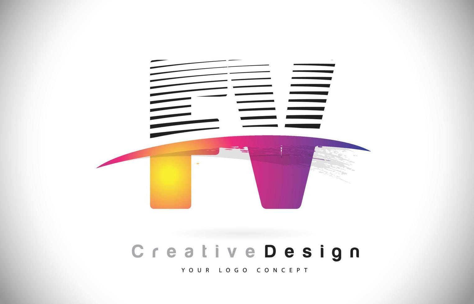 fv fv letter logo-ontwerp met creatieve lijnen en swosh in paarse penseelkleur. vector