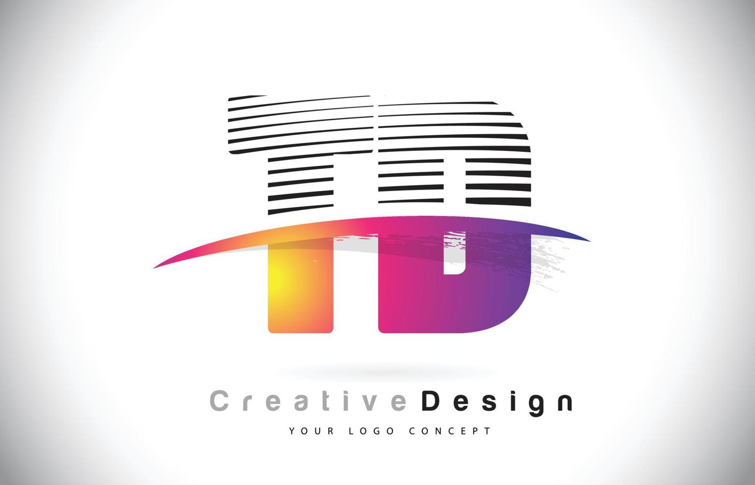 td td letter logo-ontwerp met creatieve lijnen en swosh in paarse penseelkleur. vector