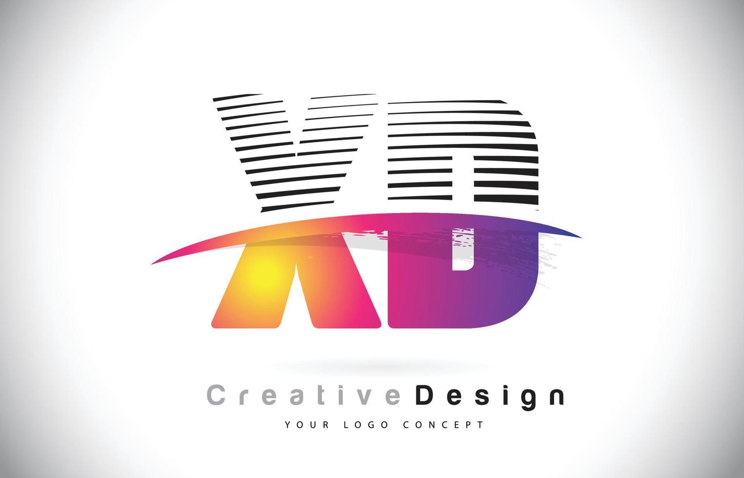 xd xd letter logo-ontwerp met creatieve lijnen en swosh in paarse penseelkleur. vector