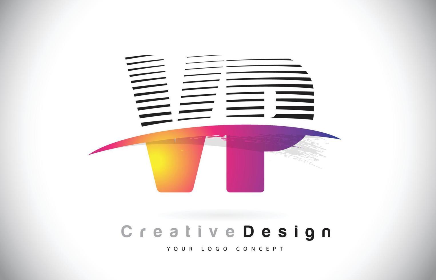 vp vp letter logo-ontwerp met creatieve lijnen en swosh in paarse penseelkleur. vector