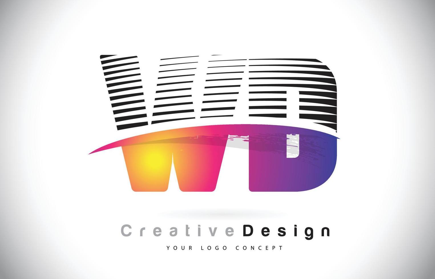 wd wd letter logo-ontwerp met creatieve lijnen en swosh in paarse penseelkleur. vector