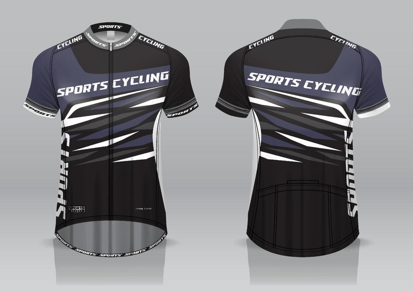 jerseyontwerp voor fietsen, voor- en achteraanzicht, mooi uniform en gemakkelijk te bewerken en af te drukken, wielerteamuniform vector