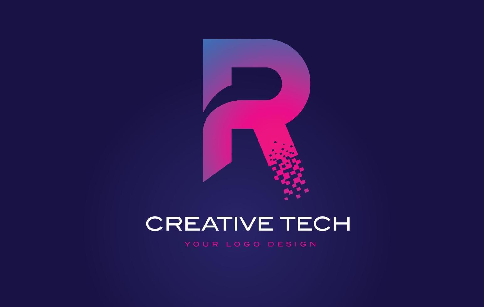 r eerste letter logo-ontwerp met digitale pixels in blauw en paars. vector