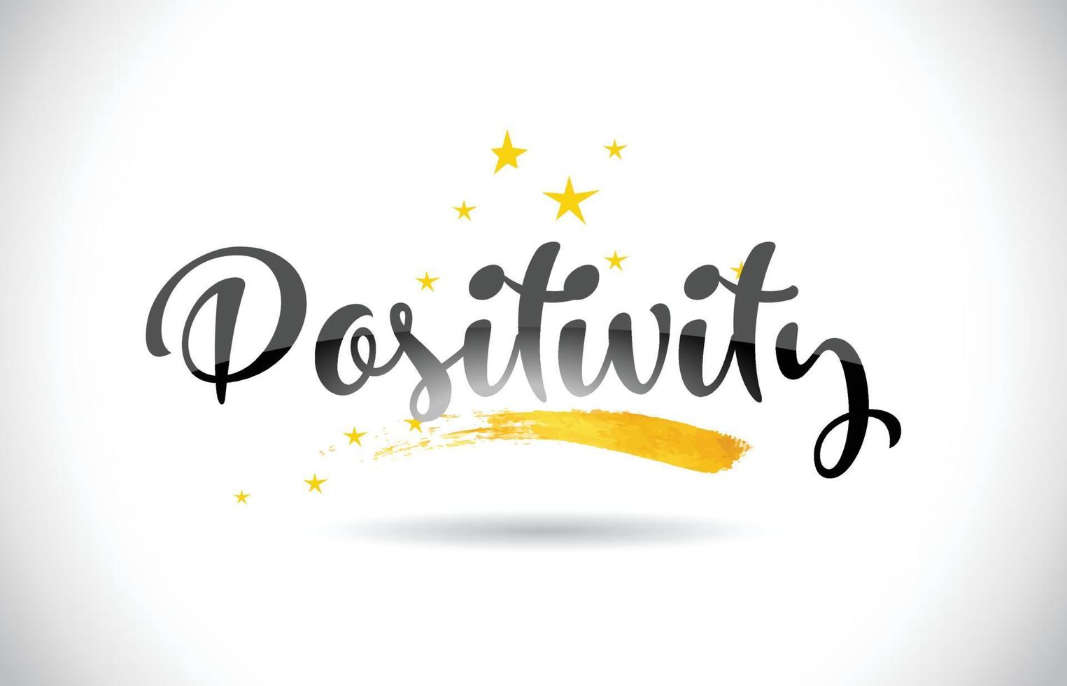 positiviteit woord vector tekst met gouden sterren trail en handgeschreven gebogen lettertype.