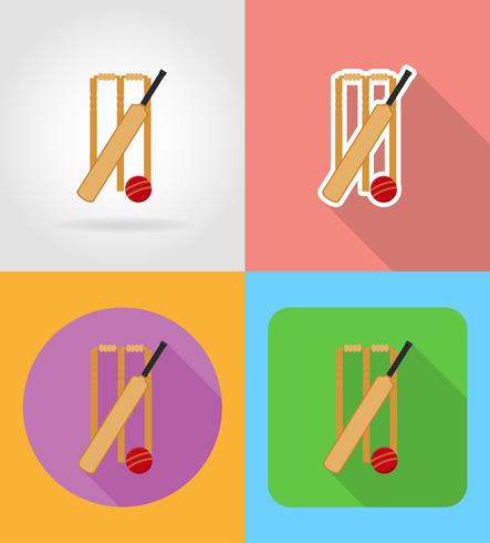 set apparatuur voor cricket plat pictogrammen vector illustratie