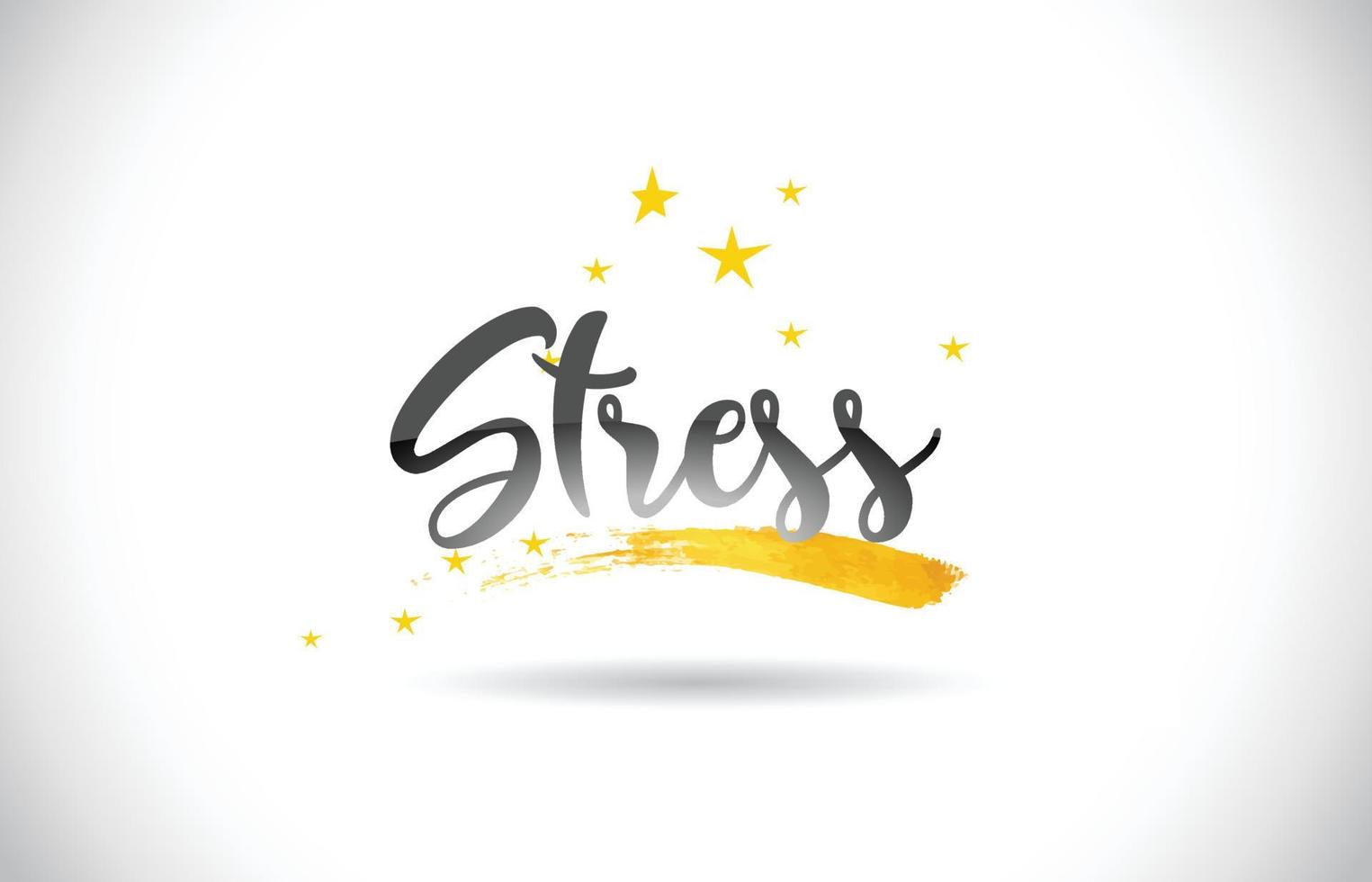 stress woord vector tekst met gouden sterren trail en handgeschreven gebogen lettertype.