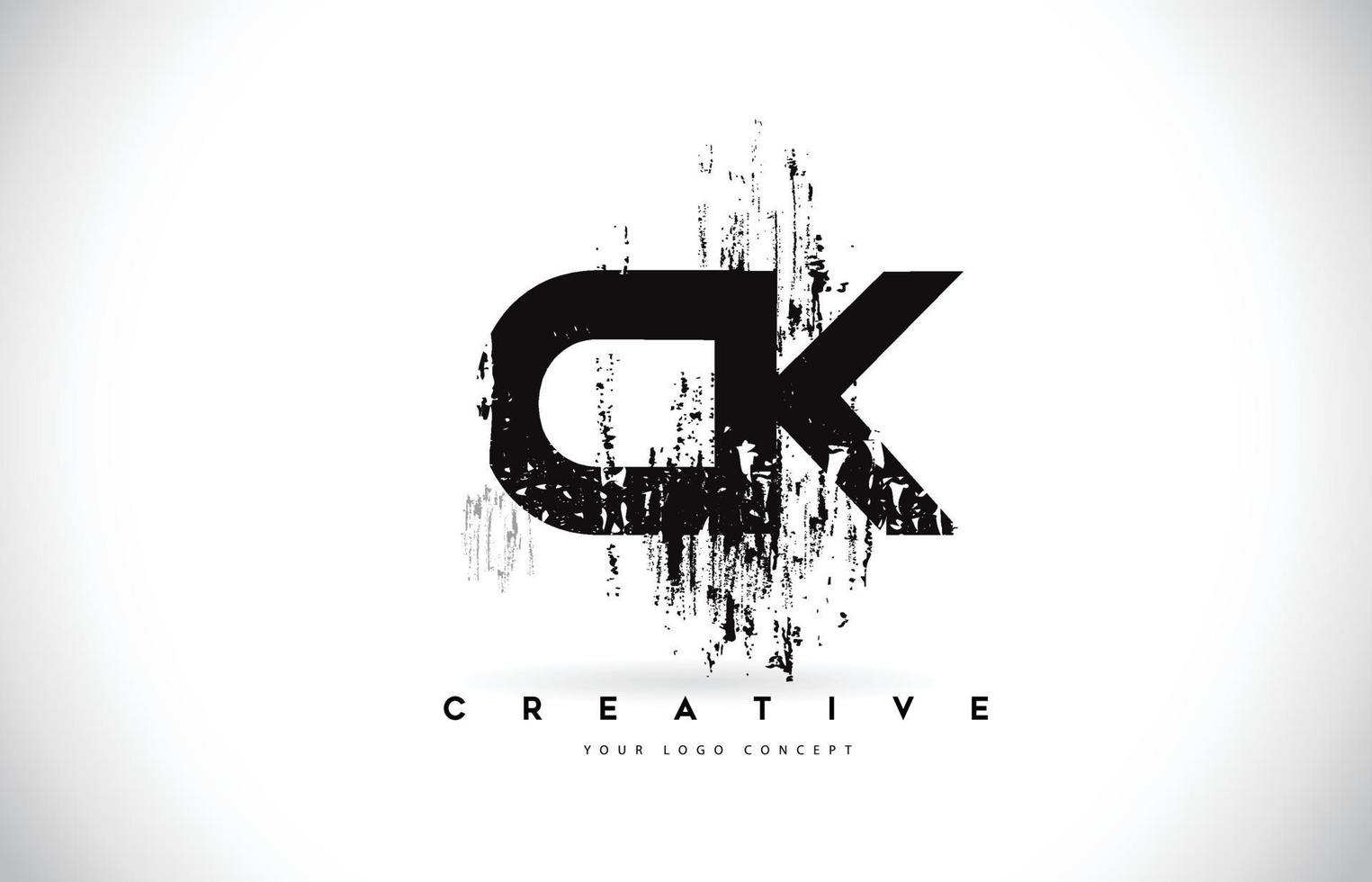 ck ck grunge brush brief logo ontwerp in zwarte kleuren vector illustratie.