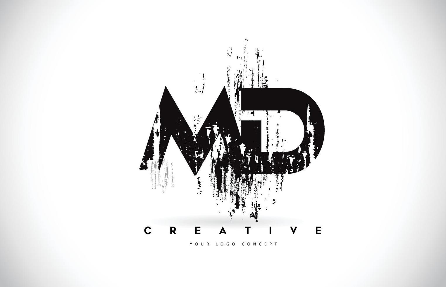 md md grunge brush letter logo ontwerp in zwarte kleuren vectorillustratie. vector