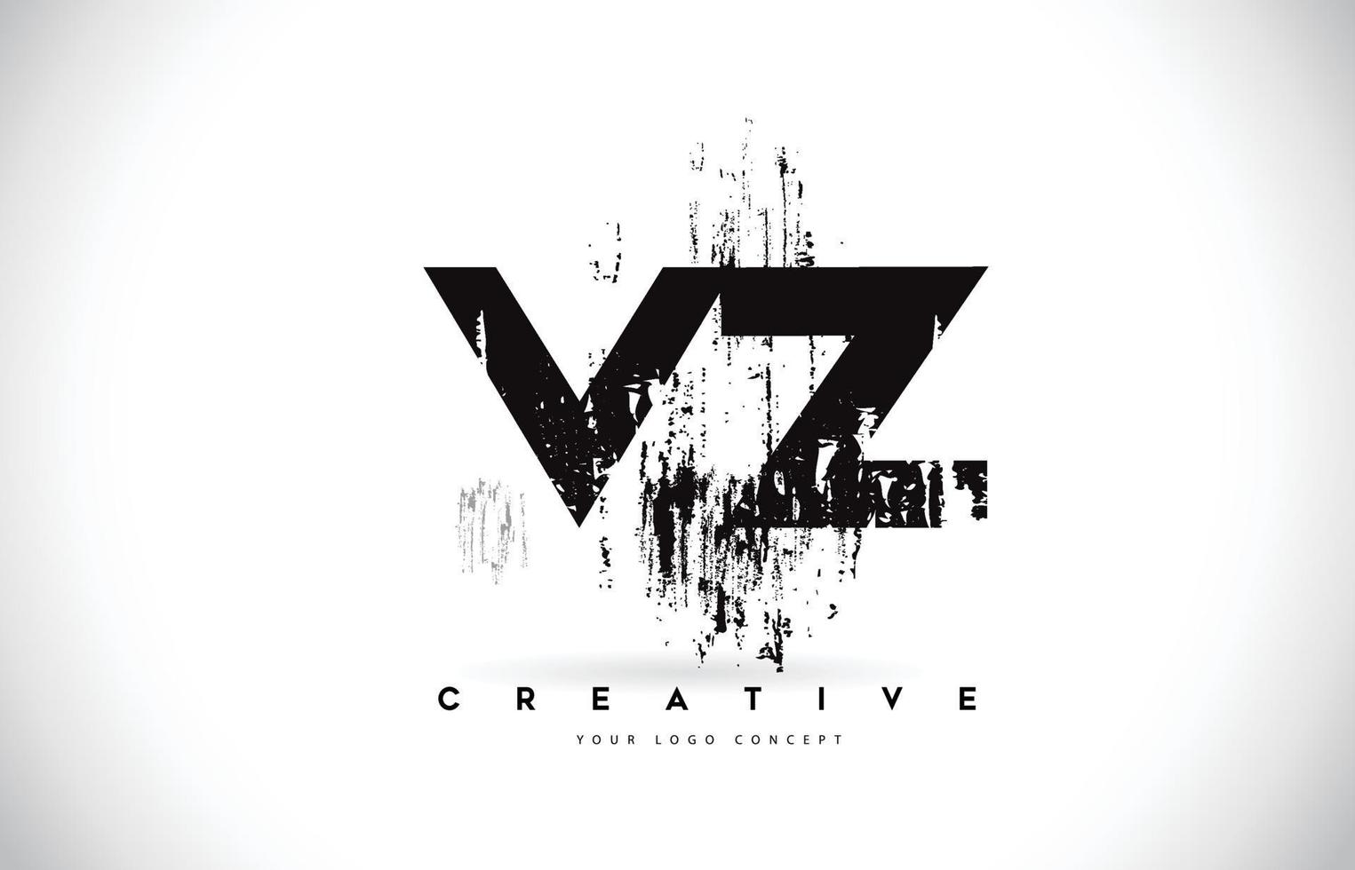 vz vz grunge brush brief logo ontwerp in zwarte kleuren vector illustratie.