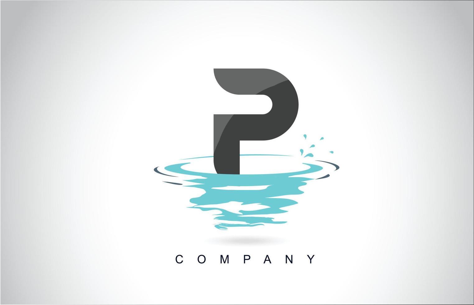 p brief logo ontwerp met water splash rimpelingen druppels reflectie vector