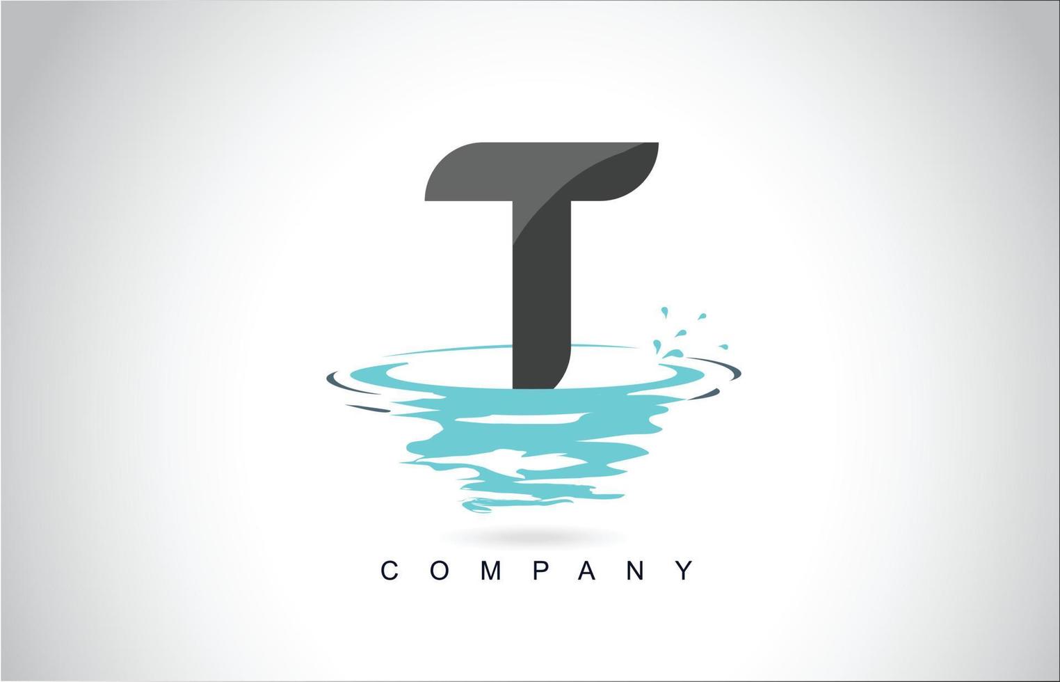 t letter logo-ontwerp met water splash rimpelingen druppels reflectie vector