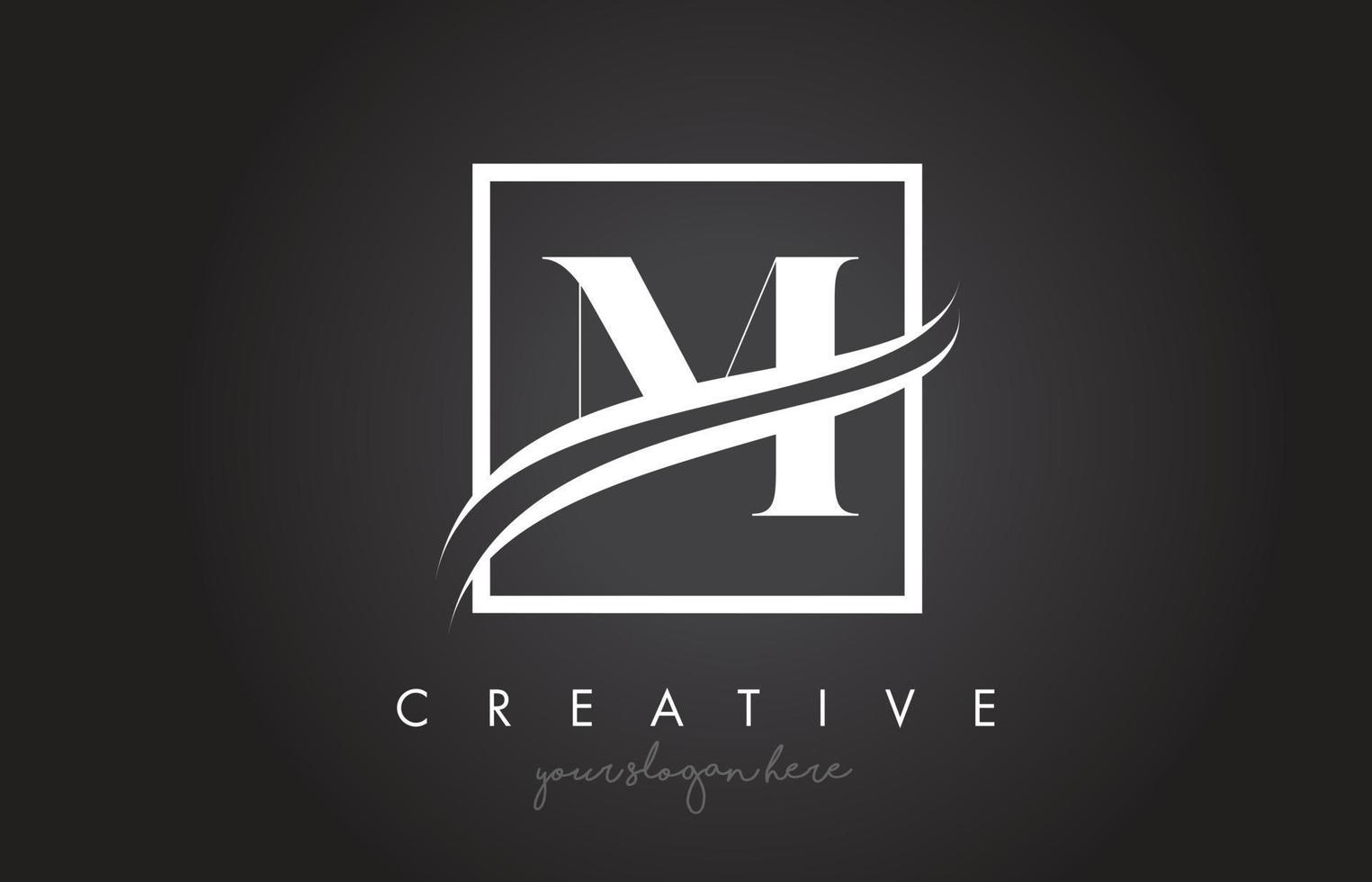 m letter logo-ontwerp met vierkante swoosh-rand en creatief pictogramontwerp. vector