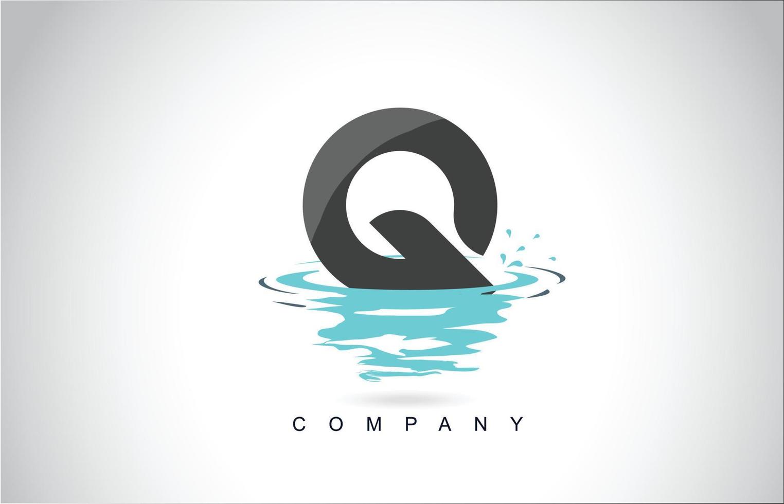 q letter logo-ontwerp met water splash rimpelingen druppels reflectie vector