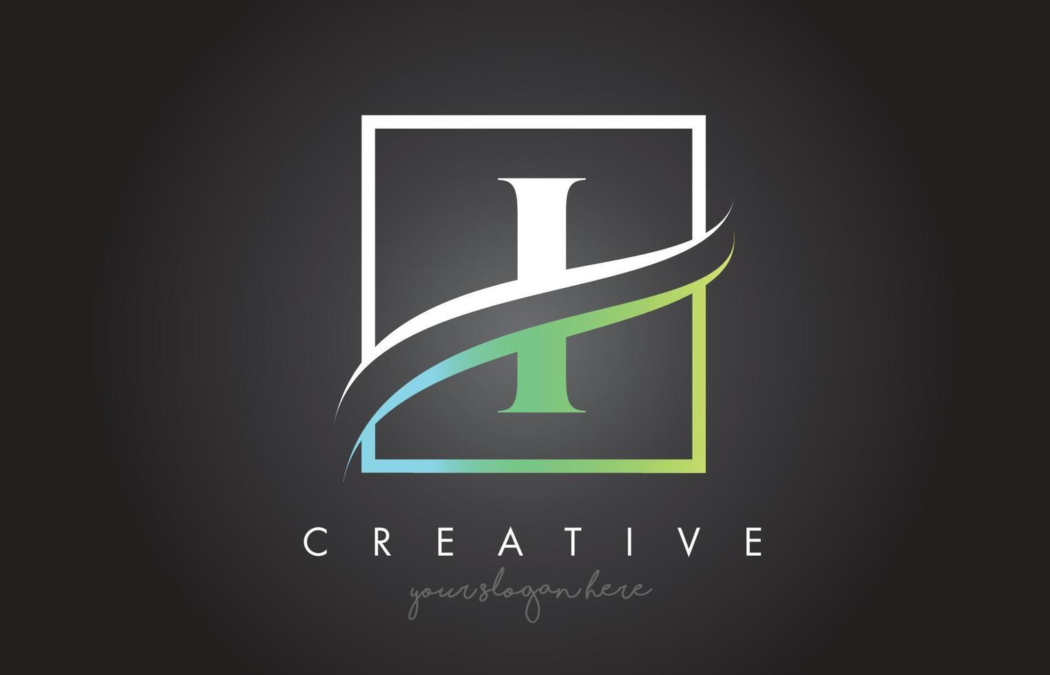 ik letter logo-ontwerp met vierkante swoosh-rand en creatief pictogramontwerp. vector