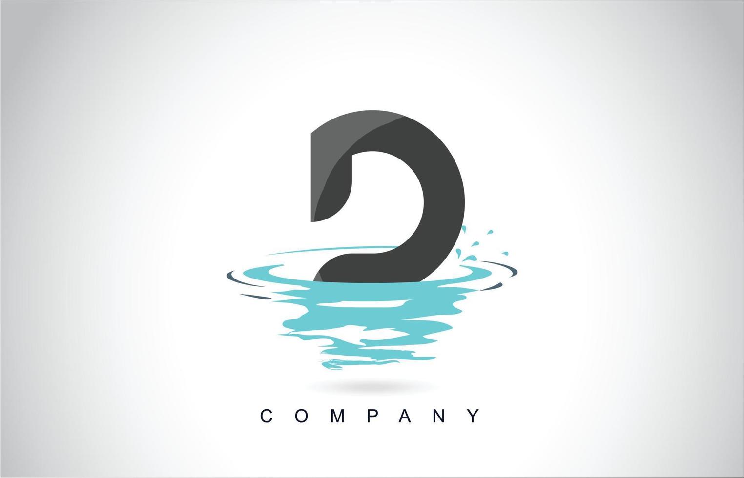 d letter logo-ontwerp met water splash rimpelingen druppels reflectie vector