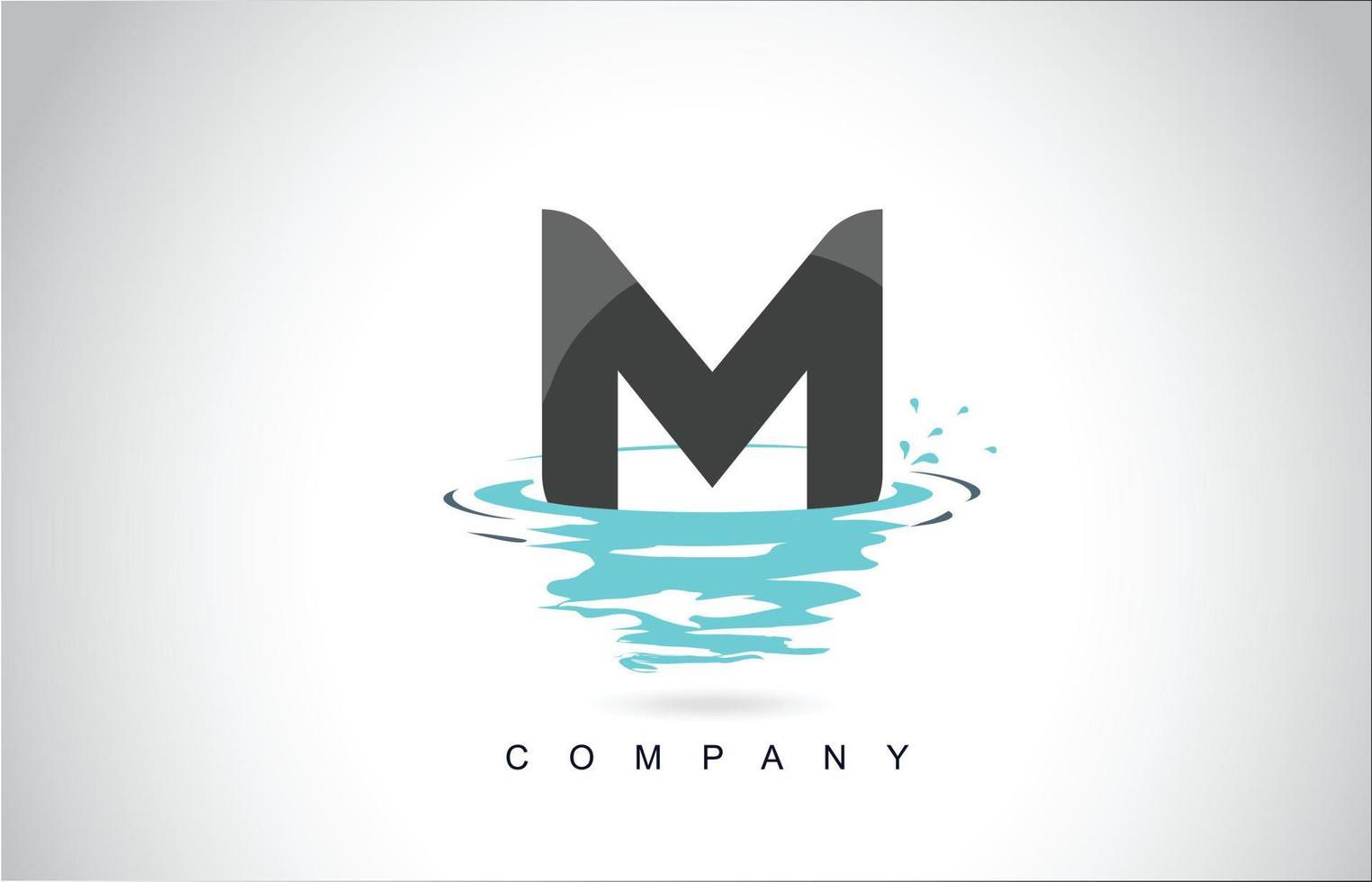 m brief logo ontwerp met water splash rimpelingen druppels reflectie vector