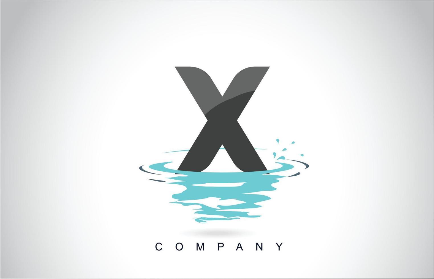 x letter logo-ontwerp met waterplons rimpelingen druppels reflectie vector