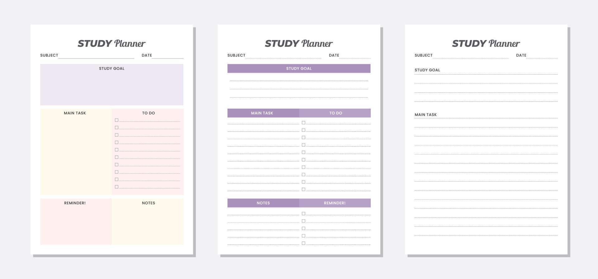 studie planner sjabloon set. vector