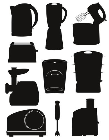 stel pictogrammen elektrische apparaten voor de keuken zwart silhouet vectorillustratie vector