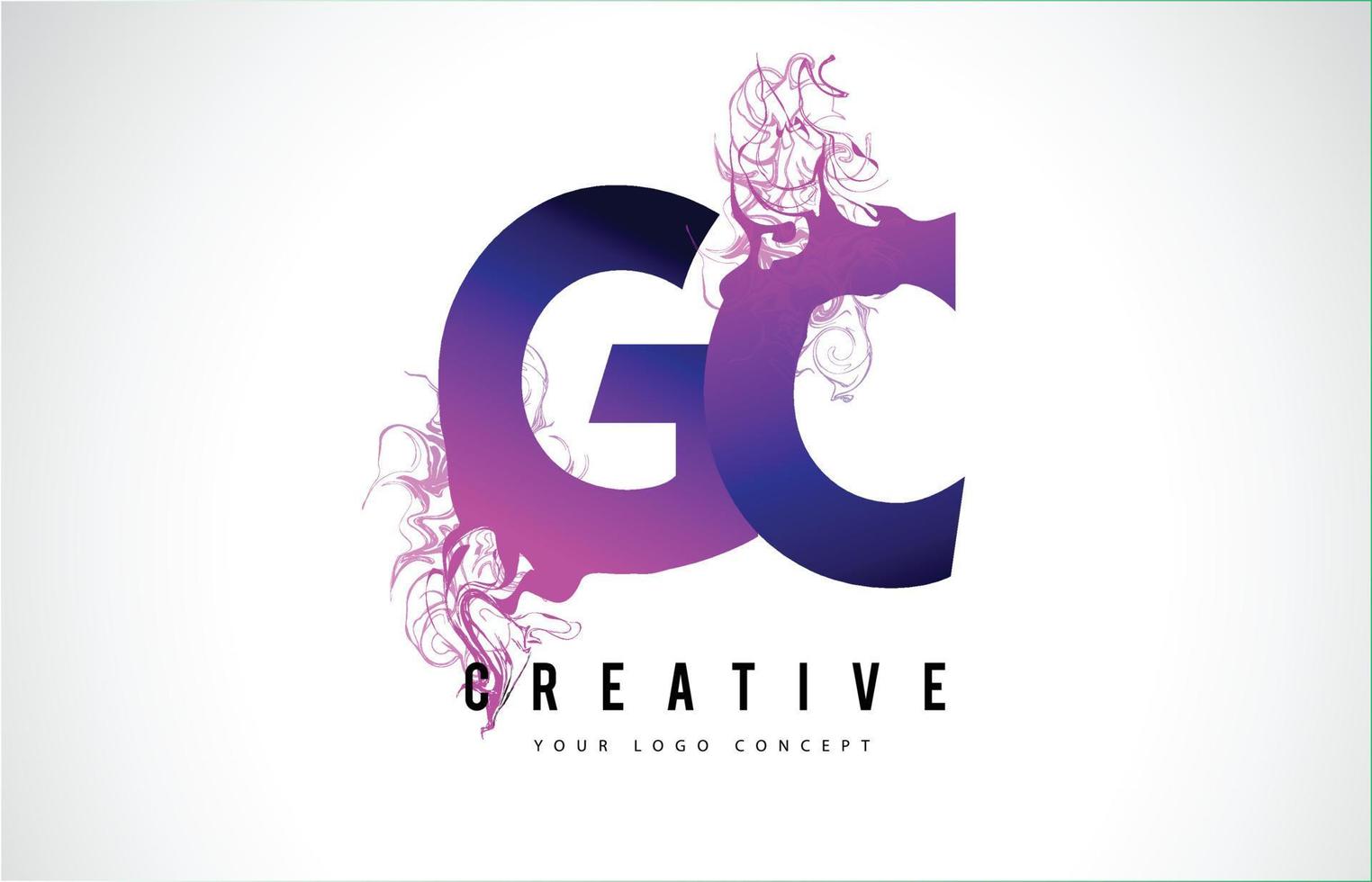 gc gc paarse letter logo-ontwerp met vloeibaar effect vloeiend vector