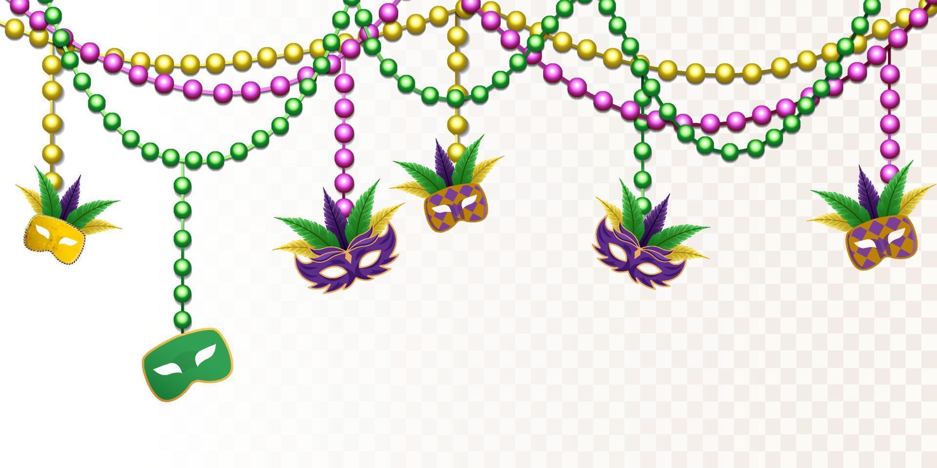 mardi gras met kralen en een hangend masker. geïsoleerd op transparante achtergrond. vector ontwerp illustratie