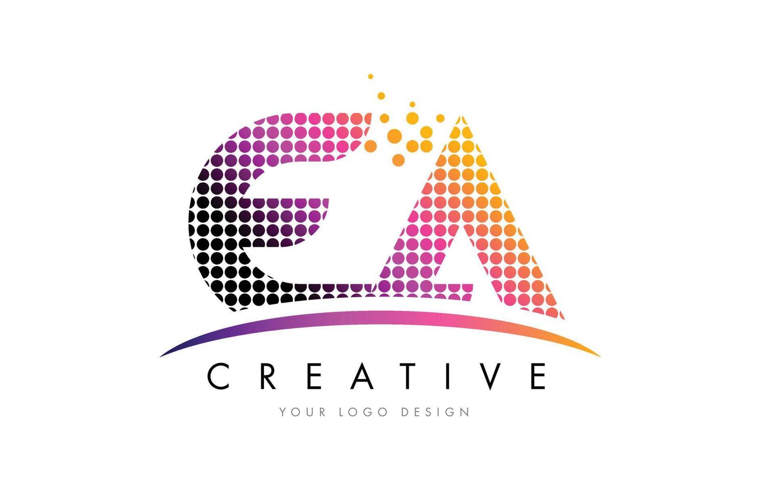 ea ea letter logo-ontwerp met magenta stippen en swoosh vector