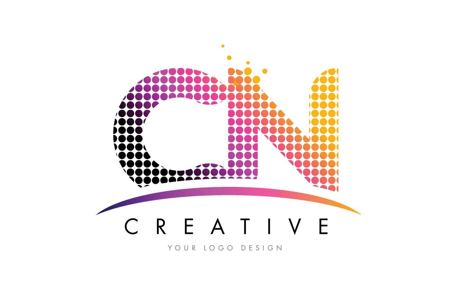 cn cn letter logo-ontwerp met magenta stippen en swoosh vector