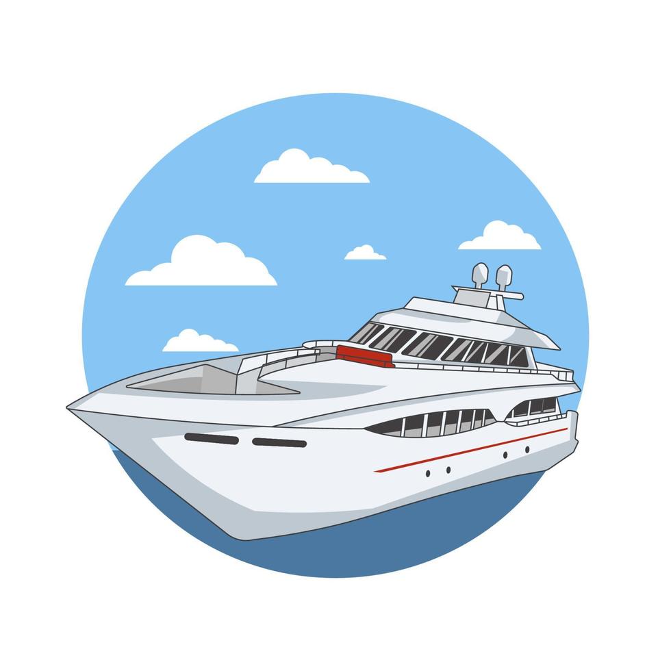 modern design vector transport item met wit cruiseschip en wolken op de achtergrond. vakantie reizen poster illustratie