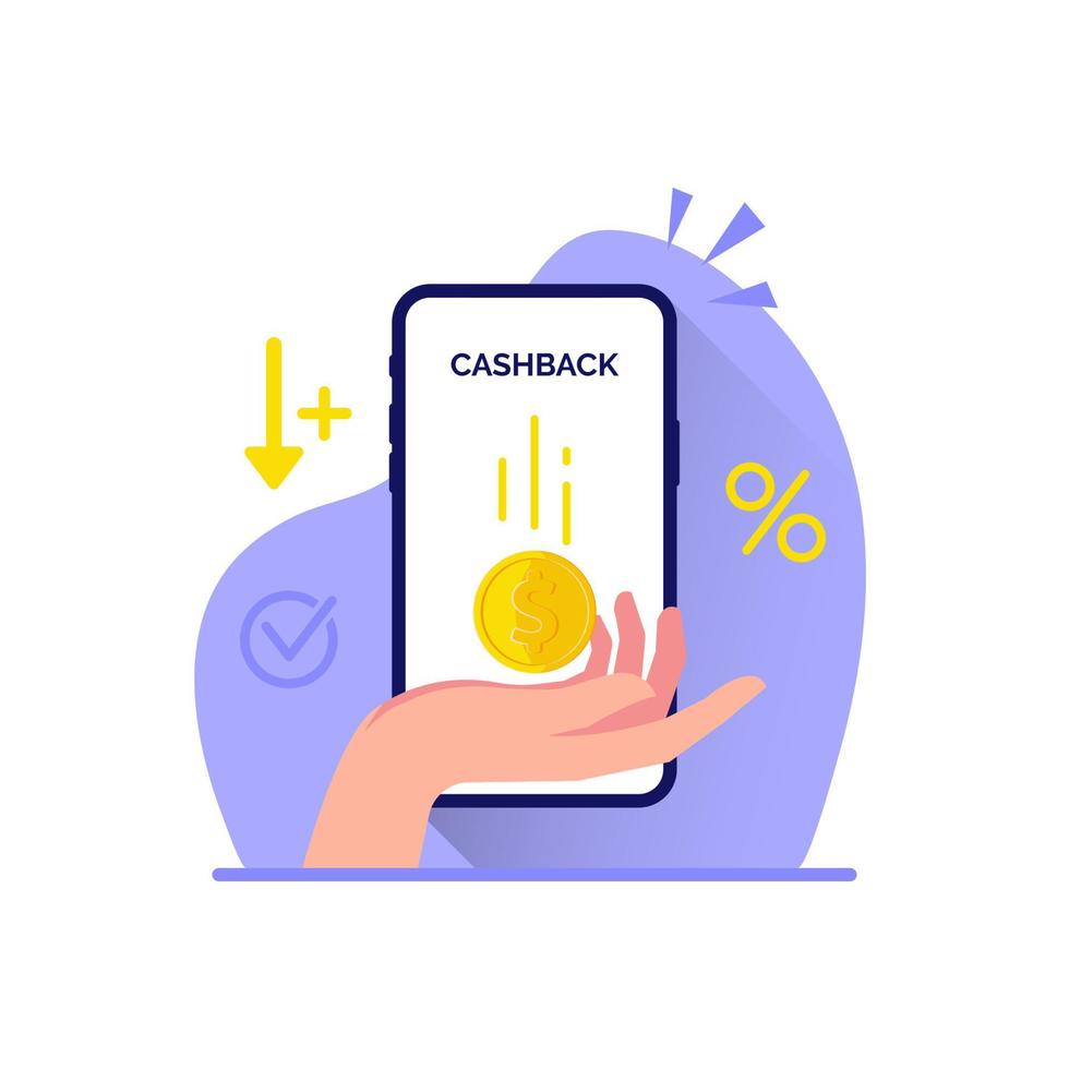 hand krijg cashback, terugbetaling op smartphone concept illustratie plat ontwerp vector eps10