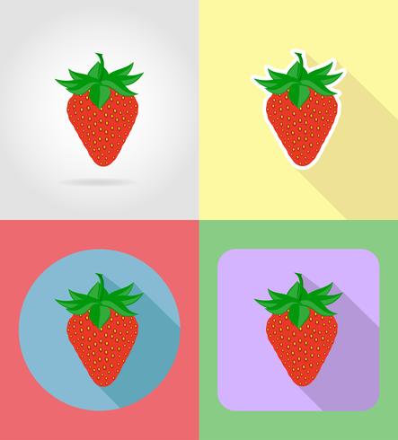 aardbei fruit platte set pictogrammen met de schaduw vectorillustratie vector
