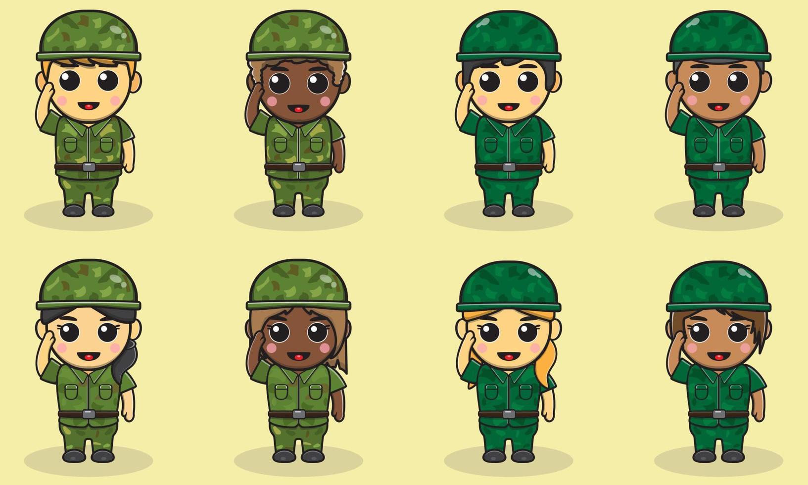 vectorillustratie van schattige soldaat cartoon met salute pose. vector