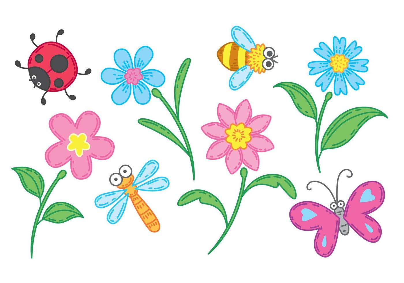 schattig ontwerp insect en bloem cartoon, vector