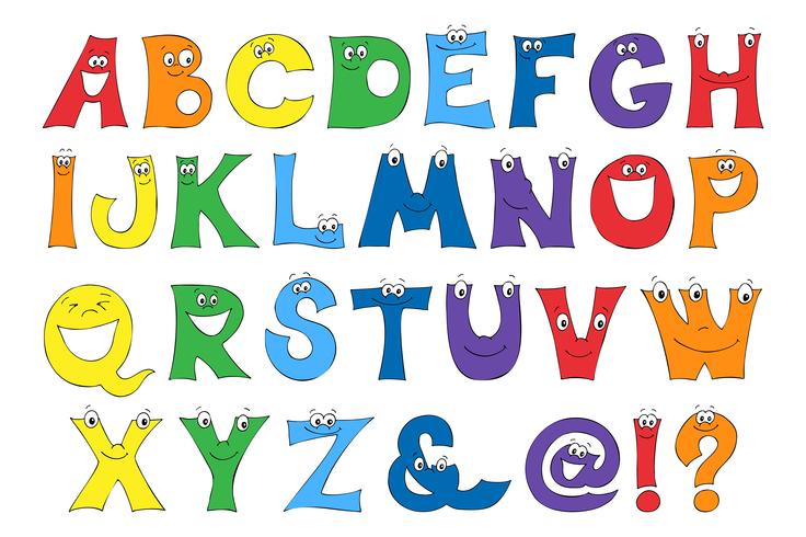 De letters van kinderen in de cartoon. Set veelkleurige heldere letters voor inscripties. vector