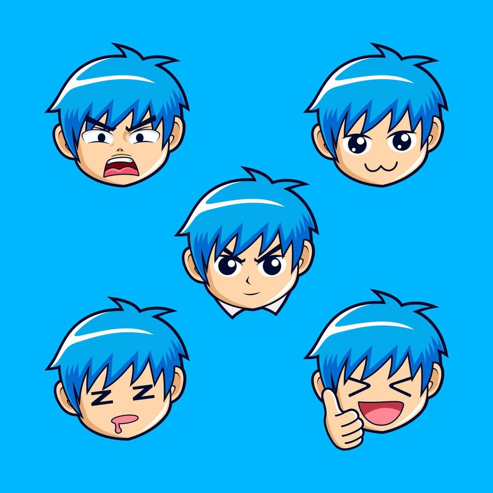 anime jongen expressie stickerset vector