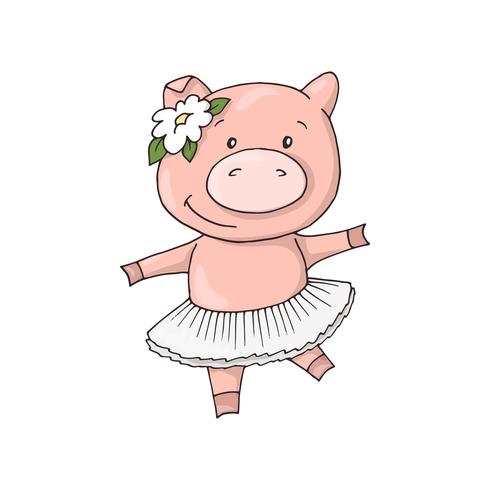 Schattige kleine zoete charmante cartoon dansende meisje piggy. vector