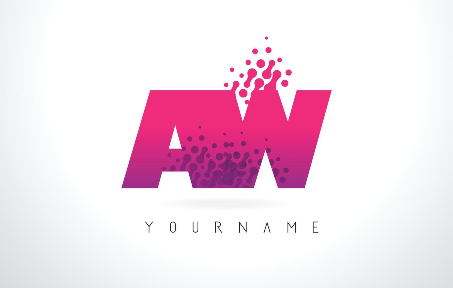 aw aw letter logo met roze paarse kleur en deeltjes stippen ontwerp. vector