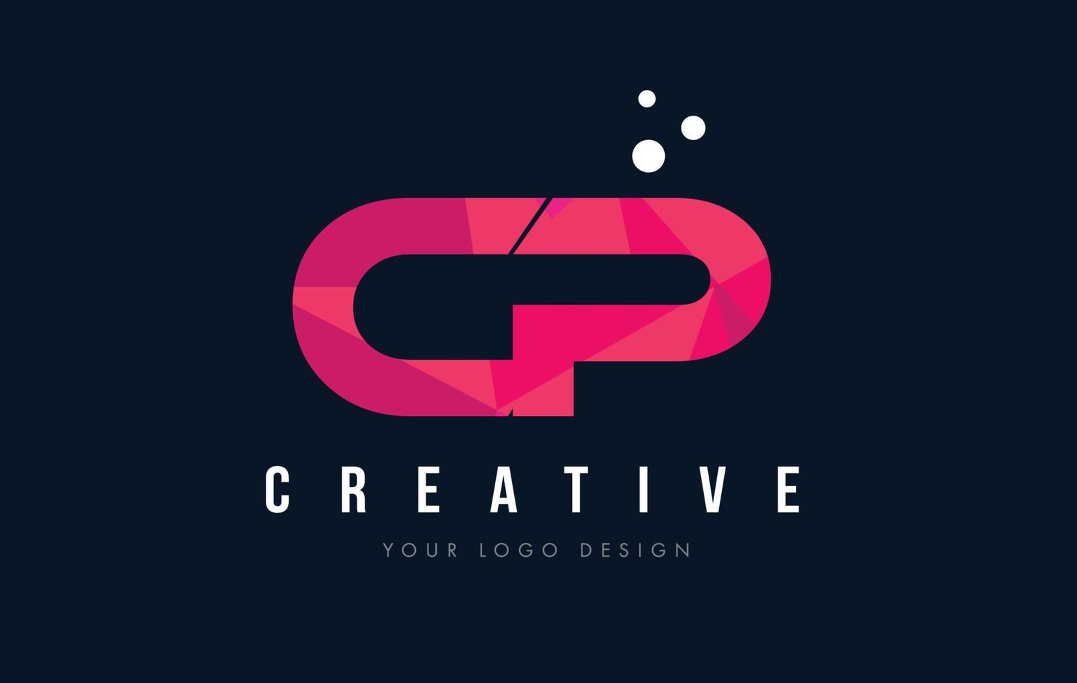 cp cp letter logo met paars laag poly roze driehoekjes concept vector