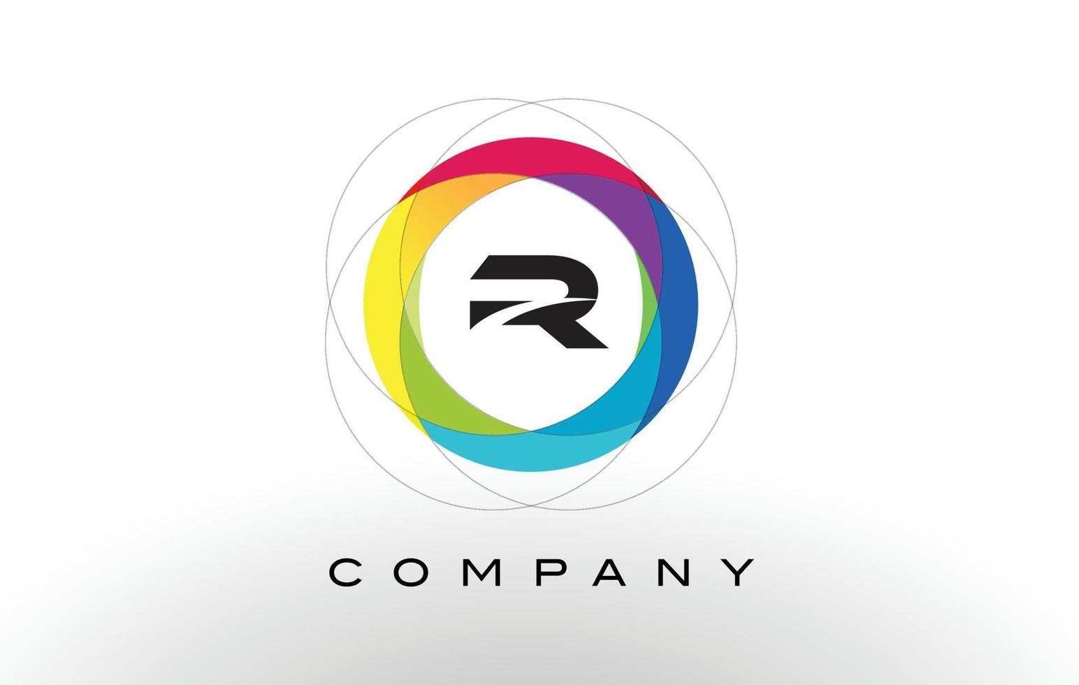 r-letterlogo met regenboogcirkelontwerp. vector