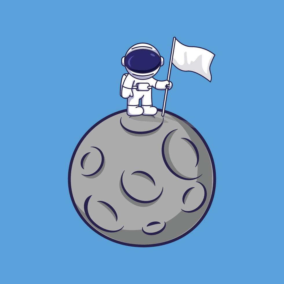 cartoon astronaut zwaaiende vlag op de maan vector