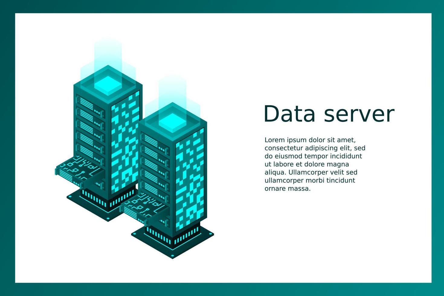 datacenter isometrische vectorillustratie. abstracte 3d hosting server of datacenter kamer achtergrond vector