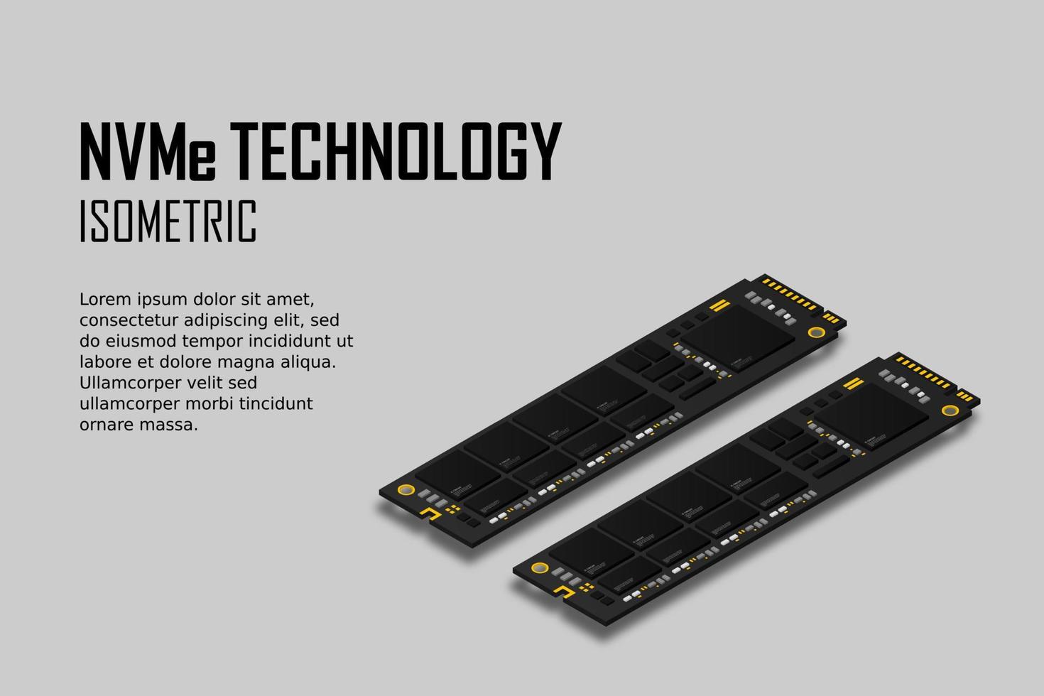 nvme express m.2 geheugen realistische 3d isometrische illustratie, random access memory, personal computer hardware component vector